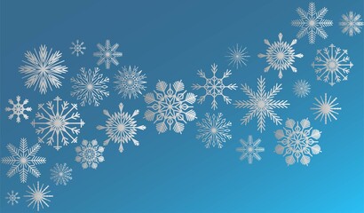 Fototapeta na wymiar Merry christmas and happy new year snowflakes on blue background. Greeting card, invitation, flyer vector.