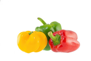 Three colors of pepper on the white background.