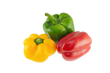 Three colors of pepper on the white background.