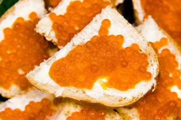 Sandwiches with red caviar,