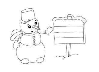 The outline of the snowman and wooden nameplate