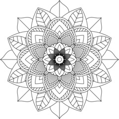 Easy Mandala coloring book simple and basic for beginners, seniors and children. Set of Mehndi flower pattern for Henna drawing and tattoo. Decoration in ethnic oriental, Indian style.