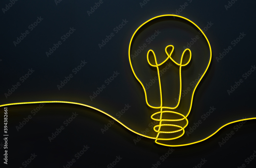 Poster light bulb shape decoration design made from led light line on a dark background