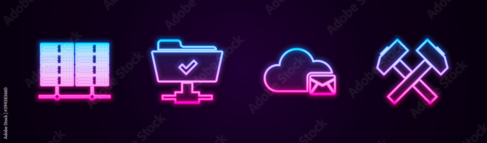 Poster set line server, data, web hosting, ftp operation successful, cloud mail server and two crossed hamm