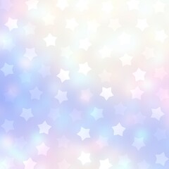 Bokeh stars on pastel blue pink soft background. Light holidays decorative illustration.