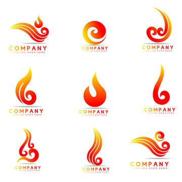 Set Of Red Gradient Fire Logo With Modern Style