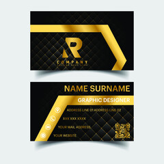 Dark Modern Business Card design template in gold and black colors - Vectors. 