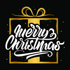 Abstract modern Merry Christmas lettering template inside a christmas box - Vector Illustration.