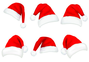 Christmas Santa Claus Hats,  New Year Red Hat Isolated on white color Background. Vector illustration