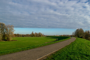 Dutch landscape with dike and road