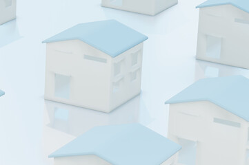 Group of blue and white small houses model on white background,with business concept of real estate, agents, insurance and home loans,for banner and advertising 3d rendering illustration.