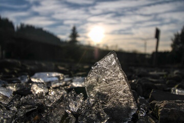 sunset and shape of ice