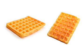 Belgian waffle isolated on white background.