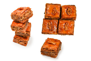 Tasty baklava isolated on white background.