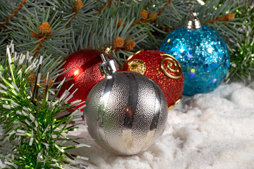 Image of beautiful Christmas decorations. Festive Christmas card.