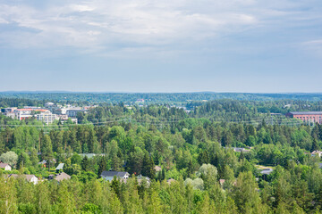 Fototapeta na wymiar Summer view to The City of Imatra from The Mellonmaki Hill, South Karelia, Finland