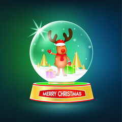 Merry Christmas deer In a glass ball. Vector EPS10