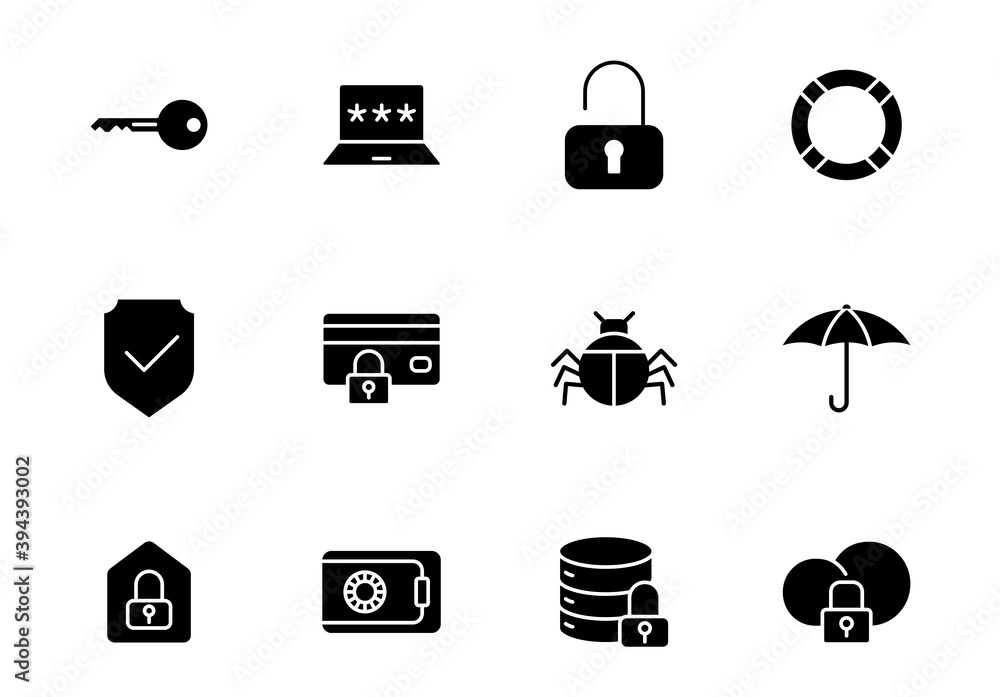 Aufkleber security silhouette vector icons isolated on white. security icon set for web, mobile apps, ui desig