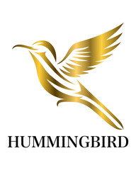 Golden Vector illustration on a white background of flying hummingbird. Suitable for making logos.	