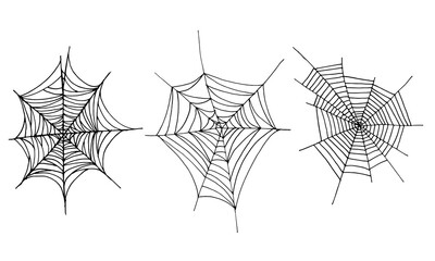 Set of vector illustrations of cobwebs drawn by hands. Decoration element isolated on white background