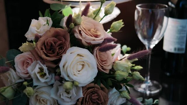 Boho style wedding bouquet of white roses