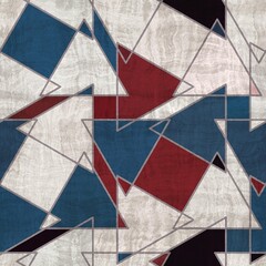Seamless red white and blue textured geometric pattern. High quality illustration. Color blocked shapes in an old vintage look. Generic and versatile design useful for all types of surface design.