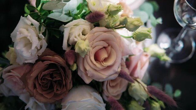 Boho style wedding bouquet of white roses