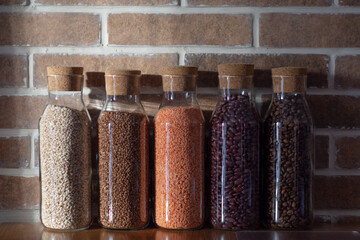 Jars with grain reserves in the sun
