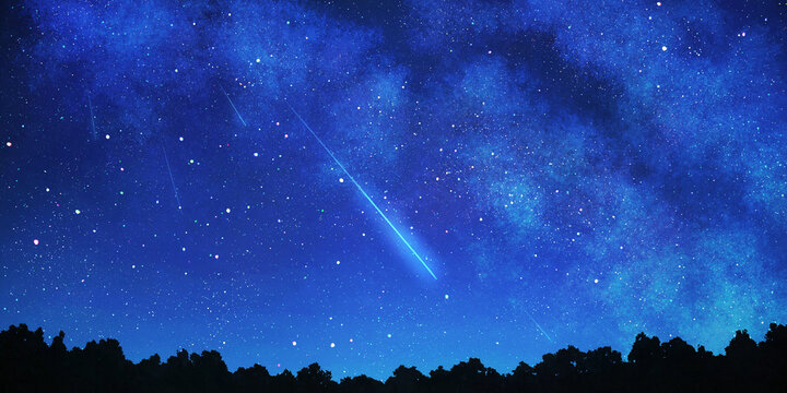 流星群の流れる満天の星空イラスト 天の川 天体観測 天体ショー 背景装飾 Stock イラスト Adobe Stock