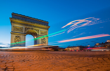 Arc de Triomphe at night in Paris,France