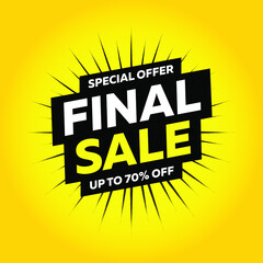 Final sale banner, special offer up to 70% off. Vector illustration.