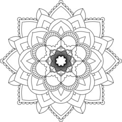 Easy Mandala coloring book simple and basic for beginners, seniors and children. Set of Mehndi flower pattern for Henna drawing and tattoo. Decoration in ethnic oriental, Indian style.