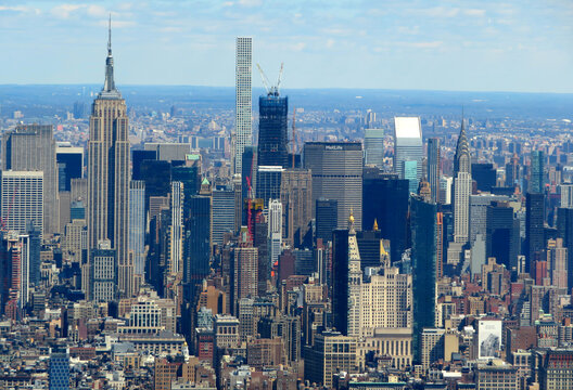 Aerial view of Empire State Building in Manhattan, New York.