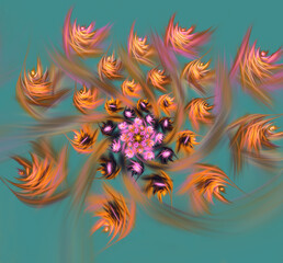 Flower spiral on a blue background. Abstract image. Fractal. 3D.