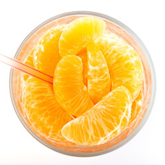 real natural orange juice with sliced in a glass. White background isolated.