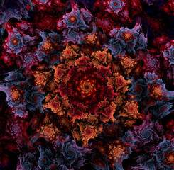 Flower spiral on a black background. Abstract image. Fractal. 3D.