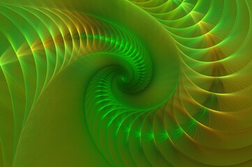 Green spiral on a yellow background. Abstract image. Fractal. 3D.