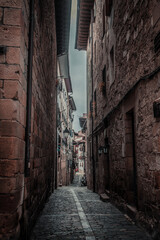 Narrow street in old area of ​​small European town