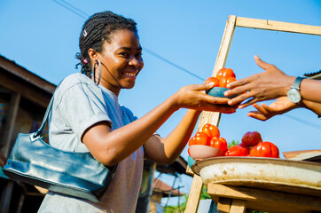 a young beautiful african lady feeling excited as she receives her goods from her seller