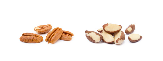 Para nuts and pecan nuts  isolated on a white background