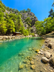 Fototapeta premium beautiful landscape, blue river in the mountains
