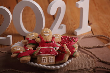 beautiful New Year and Christmas colorful cookies for 2021 