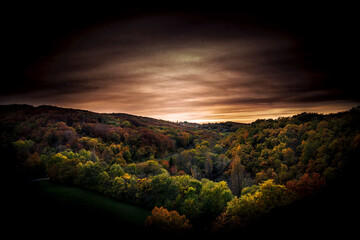 sunset over the mountains, view from the Po&euml;t C&eacute;lard castle, Dr&ocirc;me department, France.