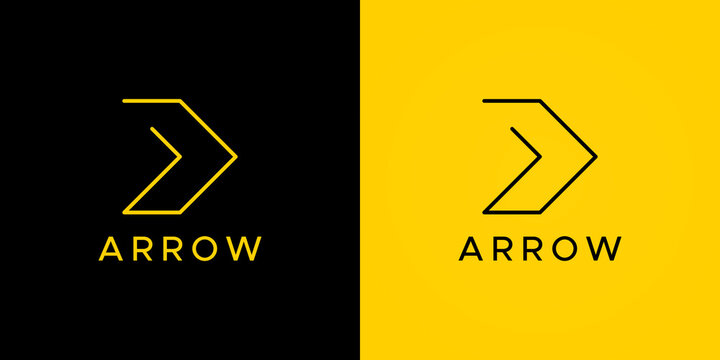Right Arrow Logo. Black and Yellow Geometric Arrow Shape Linear Style isolated on Double Background. Usable for Business and Technology Logos. Flat Vector Logo Design Template Element.