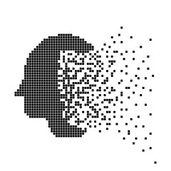 Head icon in disappearing, dotted halftone. Vector illustration. - obrazy, fototapety, plakaty
