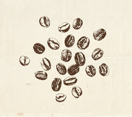 Hand drawn coffee beans, vintage style graphic illustration