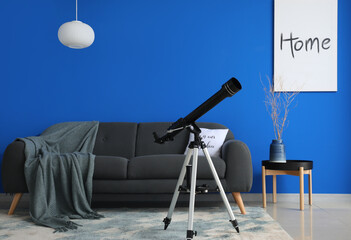 Interior of modern room with telescope