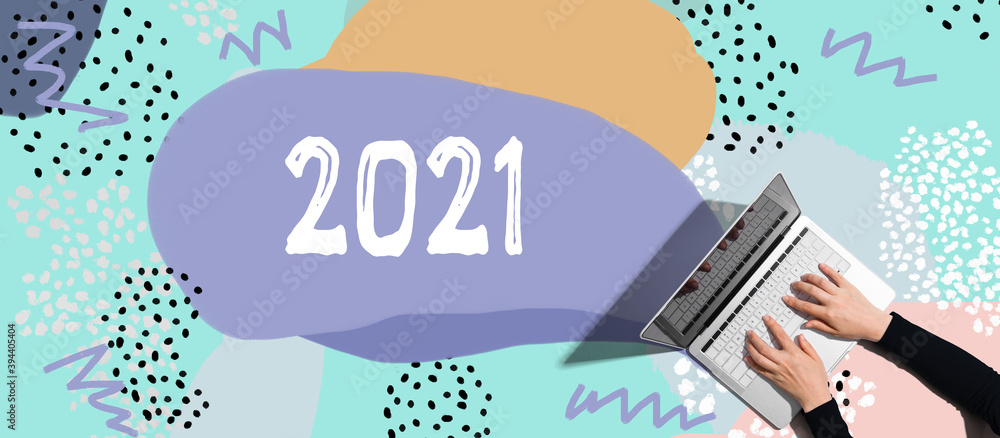 Aufkleber 2021 new year concept with person using a laptop computer