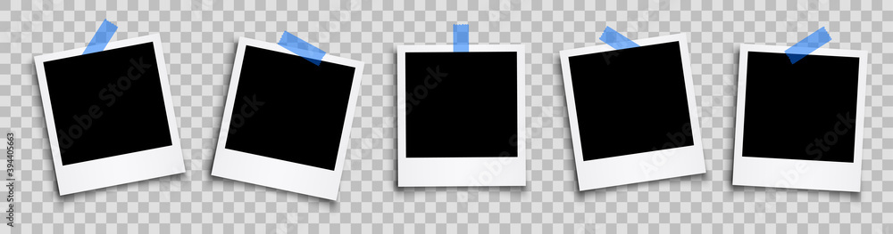 Fototapete Set empty photo frame, collection photo frame. Photo frames fixed with adhesive tape on a transparent background - stock vector