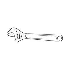 Wrench. Hand drawn in a graphic style. Vintage vector engraving illustration for poster, web. Isolated on white background, wrench vector sketch illustration